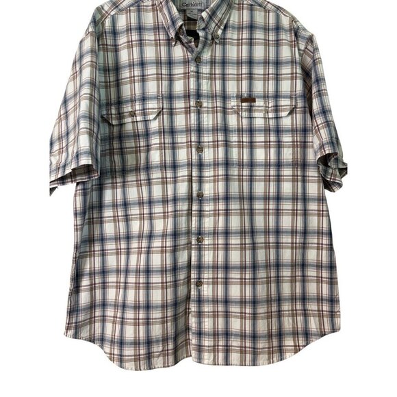Carhartt Men's 100% Cotton Casual Button Down Short Sleeve Plaid Shirt Size XL - Picture 6 of 12